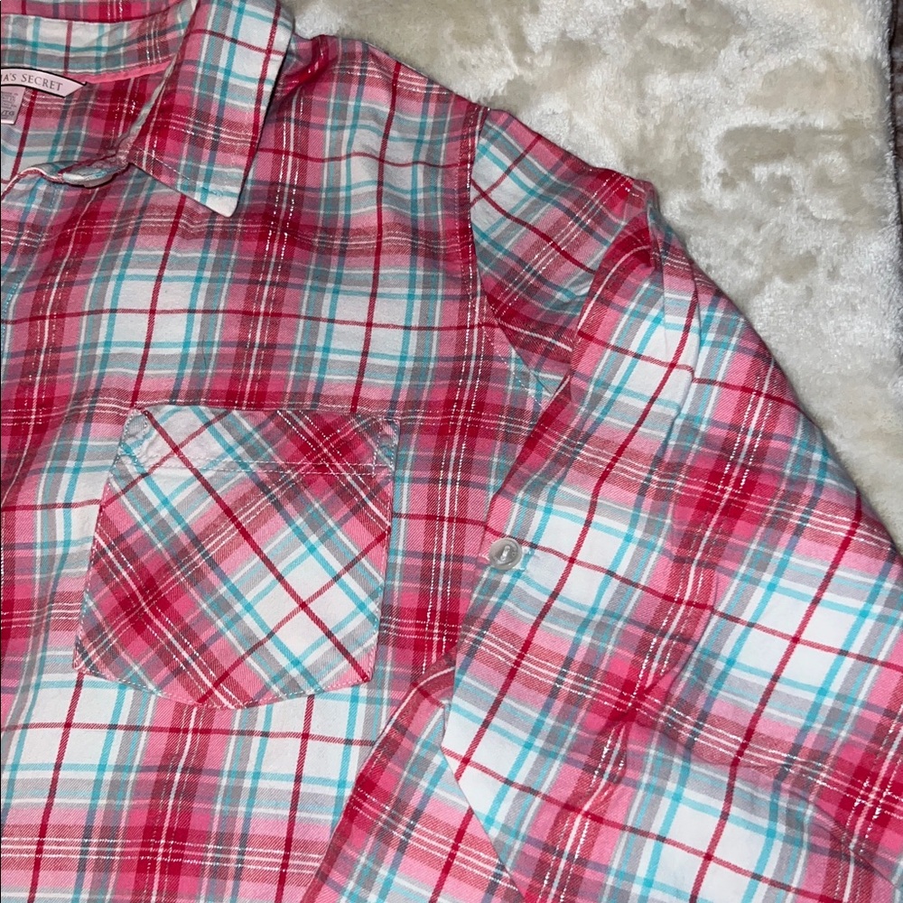 VICTORIA’S SECRET  🛌😴 LK NW COTTON PINK RED BLUE PLAID PAJAMAS Petite XL Short - Picture 5 of 10